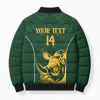 South Africa Rugby Custom Bomber Puffer Jacket Springboks Kente Rhino Symbol - Wonder Print Shop