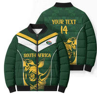 South Africa Rugby Custom Bomber Puffer Jacket Springboks Kente Rhino Symbol - Wonder Print Shop