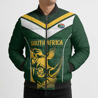 South Africa Rugby Custom Bomber Puffer Jacket Springboks Kente Rhino Symbol - Wonder Print Shop