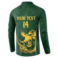 South Africa Rugby Custom Button Sweatshirt Springboks Kente Rhino Symbol - Wonder Print Shop