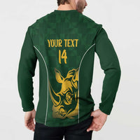 South Africa Rugby Custom Button Sweatshirt Springboks Kente Rhino Symbol - Wonder Print Shop