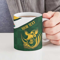 South Africa Rugby Custom Ceramic Mug Springboks Kente Rhino Symbol - Wonder Print Shop