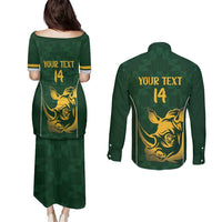 South Africa Rugby Custom Couples Matching Puletasi and Long Sleeve Button Shirt Springboks Kente Rhino Symbol - Wonder Print Shop