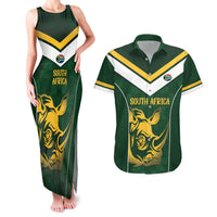 South Africa Rugby Custom Couples Matching Tank Maxi Dress and Hawaiian Shirt Springboks Kente Rhino Symbol - Wonder Print Shop