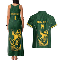 South Africa Rugby Custom Couples Matching Tank Maxi Dress and Hawaiian Shirt Springboks Kente Rhino Symbol - Wonder Print Shop