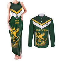 South Africa Rugby Custom Couples Matching Tank Maxi Dress and Long Sleeve Button Shirt Springboks Kente Rhino Symbol - Wonder Print Shop
