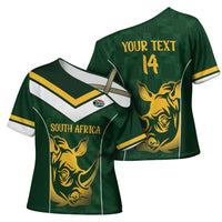 South Africa Rugby Custom Cross Shoulder Shirt Springboks Kente Rhino Symbol - Wonder Print Shop