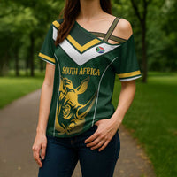 South Africa Rugby Custom Cross Shoulder Shirt Springboks Kente Rhino Symbol - Wonder Print Shop