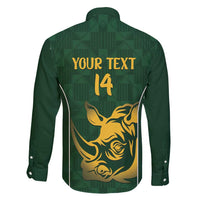South Africa Rugby Custom Family Matching Long Sleeve Bodycon Dress and Hawaiian Shirt Springboks Kente Rhino Symbol - Wonder Print Shop