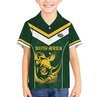 South Africa Rugby Custom Family Matching Off The Shoulder Long Sleeve Dress and Hawaiian Shirt Springboks Kente Rhino Symbol - Wonder Print Shop