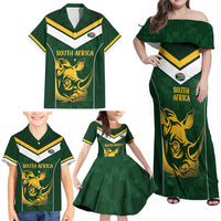 South Africa Rugby Custom Family Matching Off Shoulder Maxi Dress and Hawaiian Shirt Springboks Kente Rhino Symbol - Wonder Print Shop