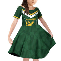 South Africa Rugby Custom Family Matching Off Shoulder Short Dress and Hawaiian Shirt Springboks Kente Rhino Symbol - Wonder Print Shop