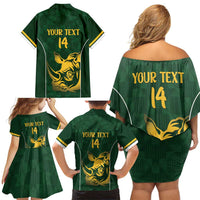 South Africa Rugby Custom Family Matching Off Shoulder Short Dress and Hawaiian Shirt Springboks Kente Rhino Symbol - Wonder Print Shop