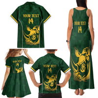 South Africa Rugby Custom Family Matching Tank Maxi Dress and Hawaiian Shirt Springboks Kente Rhino Symbol - Wonder Print Shop