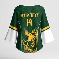 South Africa Rugby Custom Kimono Sleeve Blouse Springboks Kente Rhino Symbol - Wonder Print Shop