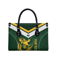 South Africa Rugby Custom Leather Bag Springboks Kente Rhino Symbol - Wonder Print Shop