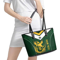 South Africa Rugby Custom Leather Tote Bag Springboks Kente Rhino Symbol - Wonder Print Shop