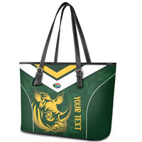 South Africa Rugby Custom Leather Tote Bag Springboks Kente Rhino Symbol - Wonder Print Shop