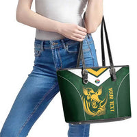 South Africa Rugby Custom Leather Tote Bag Springboks Kente Rhino Symbol - Wonder Print Shop