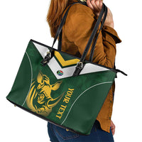 South Africa Rugby Custom Leather Tote Bag Springboks Kente Rhino Symbol - Wonder Print Shop