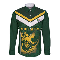 South Africa Rugby Custom Long Sleeve Button Shirt Springboks Kente Rhino Symbol - Wonder Print Shop