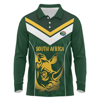 South Africa Rugby Custom Long Sleeve Polo Shirt Springboks Kente Rhino Symbol - Wonder Print Shop