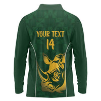 South Africa Rugby Custom Long Sleeve Polo Shirt Springboks Kente Rhino Symbol - Wonder Print Shop