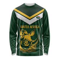 South Africa Rugby Custom Long Sleeve Shirt Springboks Kente Rhino Symbol - Wonder Print Shop