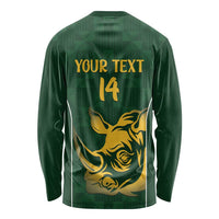 South Africa Rugby Custom Long Sleeve Shirt Springboks Kente Rhino Symbol - Wonder Print Shop
