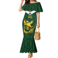 South Africa Rugby Custom Mermaid Dress Springboks Kente Rhino Symbol - Wonder Print Shop