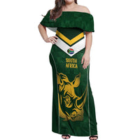 South Africa Rugby Custom Off Shoulder Maxi Dress Springboks Kente Rhino Symbol - Wonder Print Shop