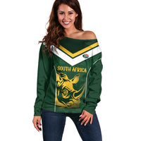 South Africa Rugby Custom Off Shoulder Sweater Springboks Kente Rhino Symbol - Wonder Print Shop