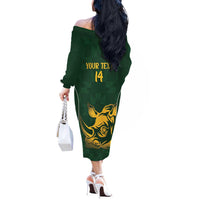 South Africa Rugby Custom Off The Shoulder Long Sleeve Dress Springboks Kente Rhino Symbol - Wonder Print Shop