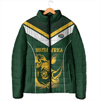 South Africa Rugby Custom Padded Jacket Springboks Kente Rhino Symbol - Wonder Print Shop