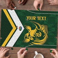 South Africa Rugby Custom Puzzle Springboks Kente Rhino Symbol - Wonder Print Shop
