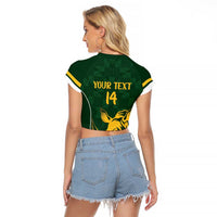 South Africa Rugby Custom Raglan Cropped T Shirt Springboks Kente Rhino Symbol - Wonder Print Shop