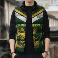 South Africa Rugby Custom Sleeveless Puffer Jacket Springboks Kente Rhino Symbol - Wonder Print Shop