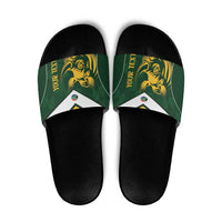 South Africa Rugby Custom Slide Sandals Springboks Kente Rhino Symbol - Wonder Print Shop