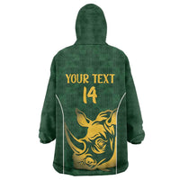 South Africa Rugby Custom Wearable Blanket Hoodie Springboks Kente Rhino Symbol - Wonder Print Shop