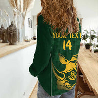 South Africa Rugby Custom Women Casual Shirt Springboks Kente Rhino Symbol - Wonder Print Shop