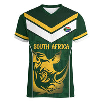 South Africa Rugby Custom Women V-Neck T-Shirt Springboks Kente Rhino Symbol - Wonder Print Shop