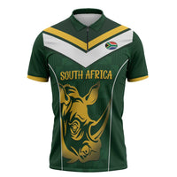 South Africa Rugby Custom Zipper Polo Shirt Springboks Kente Rhino Symbol - Wonder Print Shop