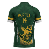 South Africa Rugby Custom Zipper Polo Shirt Springboks Kente Rhino Symbol - Wonder Print Shop