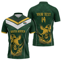 South Africa Rugby Custom Zipper Polo Shirt Springboks Kente Rhino Symbol - Wonder Print Shop