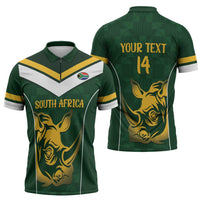 South Africa Rugby Custom Zipper Polo Shirt Springboks Kente Rhino Symbol - Wonder Print Shop