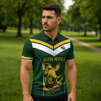 South Africa Rugby Custom Zipper Polo Shirt Springboks Kente Rhino Symbol - Wonder Print Shop