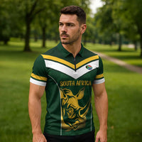 South Africa Rugby Custom Zipper Polo Shirt Springboks Kente Rhino Symbol - Wonder Print Shop