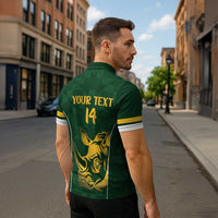 South Africa Rugby Custom Zipper Polo Shirt Springboks Kente Rhino Symbol - Wonder Print Shop