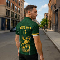South Africa Rugby Custom Zipper Polo Shirt Springboks Kente Rhino Symbol - Wonder Print Shop