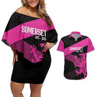Custom Somerset Cricket Couples Matching Off Shoulder Short Dress and Hawaiian Shirt 150 Years of Anniversary - Wonder Print Shop